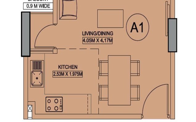1 BHK Unit Plan
