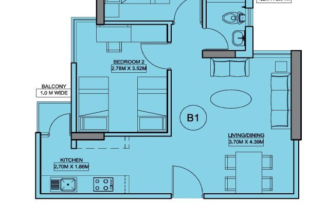 2 BHK Unit Plan